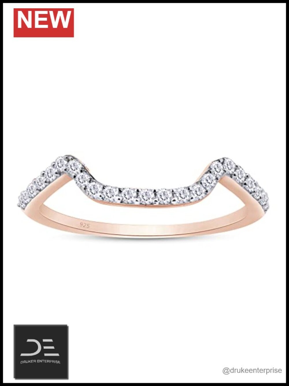 0.20 CT Curved Wedding Band Stackable Ring 14k Rose Gold Plated 925 Sterling
